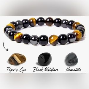 1pc Triple Protection Magnetic Hematite Tiger Eye Obsidian Bracelet